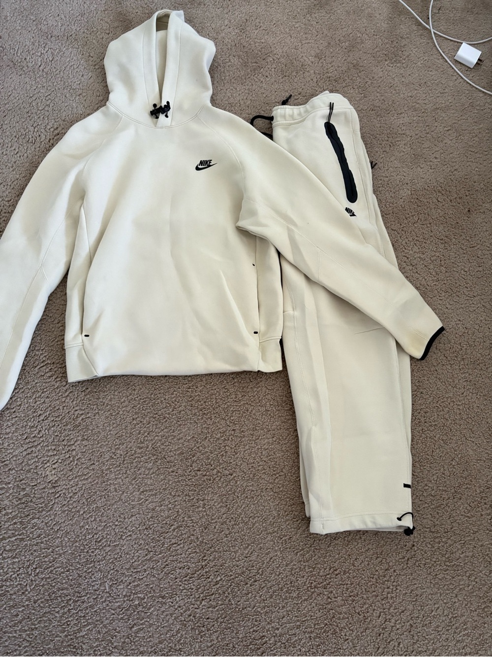 Nike Kids Cream Hoodie & Jogger Set with Black Logo Accents